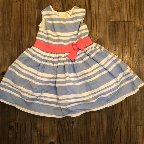 Carter's blue and white striped dress with pink bow, size 12 months - Picture 3 of 6